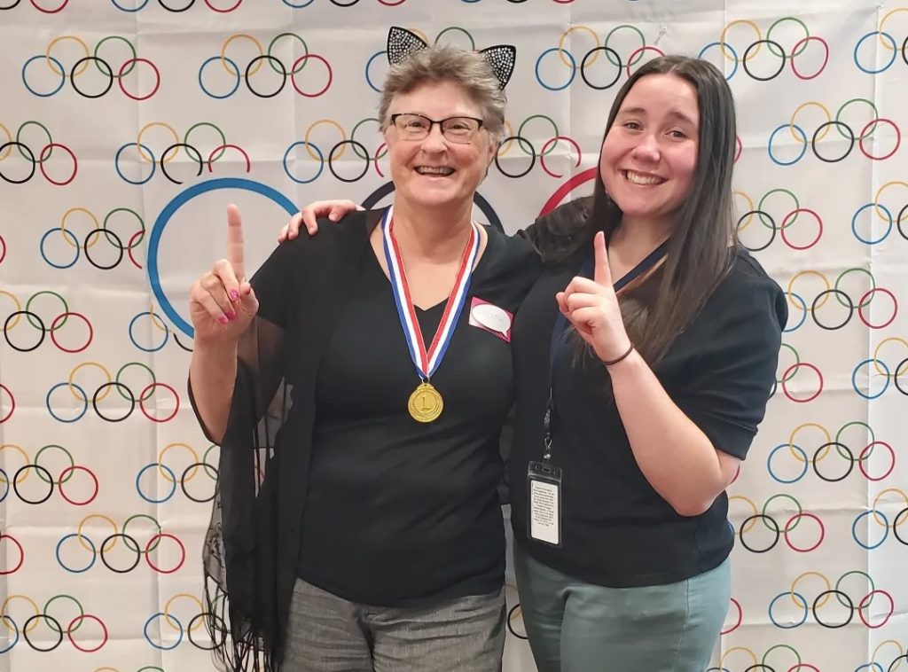 Two of the 2023 Office Olympics winners. Proceeds of the 2024 event go to Jackson Street You Services right here in Albany.